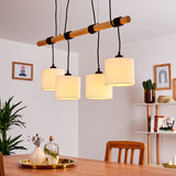 Scandinavian Minimalist Wood and Linen Drum Shade Ceiling Light for Kitchen Dining Room