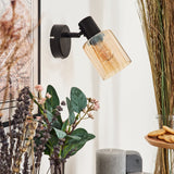 Industrieller Stil Aggebo schwarze Wandleuchte mit geripptem bernsteinfarbenem Glas für Wohnzimmer und Schlafzimmer 