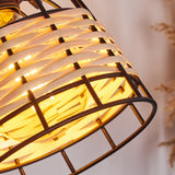 Boho Rattan & schwarze Metallkäfig-Wandleuchte mit verstellbarem Kopf – Maße enthalten für Wohnzimmer und Schlafzimmer 