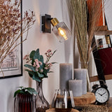 Moderne Wandlampe LETEQUE aus Messing und Schwarz mit klarem Glas für Wohnzimmer und Schlafzimmer 