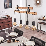 Industrial Vintage Double Wood Beam & Edison Glass Ceiling Light for Dining Room Living Room