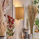 Boho gewebte Wandleuchte aus Stroh für Wohnzimmer und Schlafzimmer, oben und unten leuchtend 