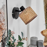 Boho Rattan Geflochtene Wandleuchte mit Verstellbarem Kopf für Wohnzimmer und Schlafzimmer 