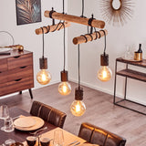 Industrial Vintage Double Wood Beam & Edison Glass Ceiling Light for Dining Room Living Room
