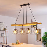 Scandinavian Rustic Wood & Geometric Wire Cage Ceiling Light for Kitchen Dining Room