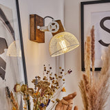 Industrielle rustikale Wandlampe aus Holz und Metallgitter mit verstellbarem Kopf für Wohnzimmer und Schlafzimmer 