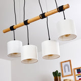 Scandinavian Minimalist Wood and Linen Drum Shade Ceiling Light for Kitchen Dining Room