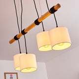 Scandinavian Minimalist Wood and Linen Drum Shade Ceiling Light for Kitchen Dining Room