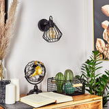 Industrielle schwarze Wandleuchte mit Metallkäfig und verstellbarem Arm für Wohnzimmer und Schlafzimmer 