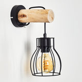 Industrielle Rustikale GONDO Wandleuchte mit hellem Holz und Metallkäfig für Wohnzimmer und Schlafzimmer 