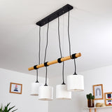 Scandinavian Minimalist Wood and Linen Drum Shade Ceiling Light for Kitchen Dining Room