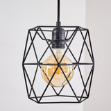 Scandinavian Rustic Wood & Geometric Wire Cage Ceiling Light for Kitchen Dining Room