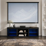 168cm/66" Black LED TV Stand with Electric Fire Fits Up to 75" TVs with LED Shelf Lighting