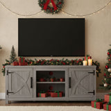 147 cm graues TV-Lowboard mit geschlossenem Stauraum, Aufbewahrungsschrank mit verstellbaren Regalen, geeignet für Fernseher bis zu 65 Zoll 