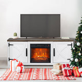 147cm Recessed Electric Fireplace TV Stand with Closed Storage, Storage Cabinet with Adjustable Shelves, Fits Up to 65" TVs