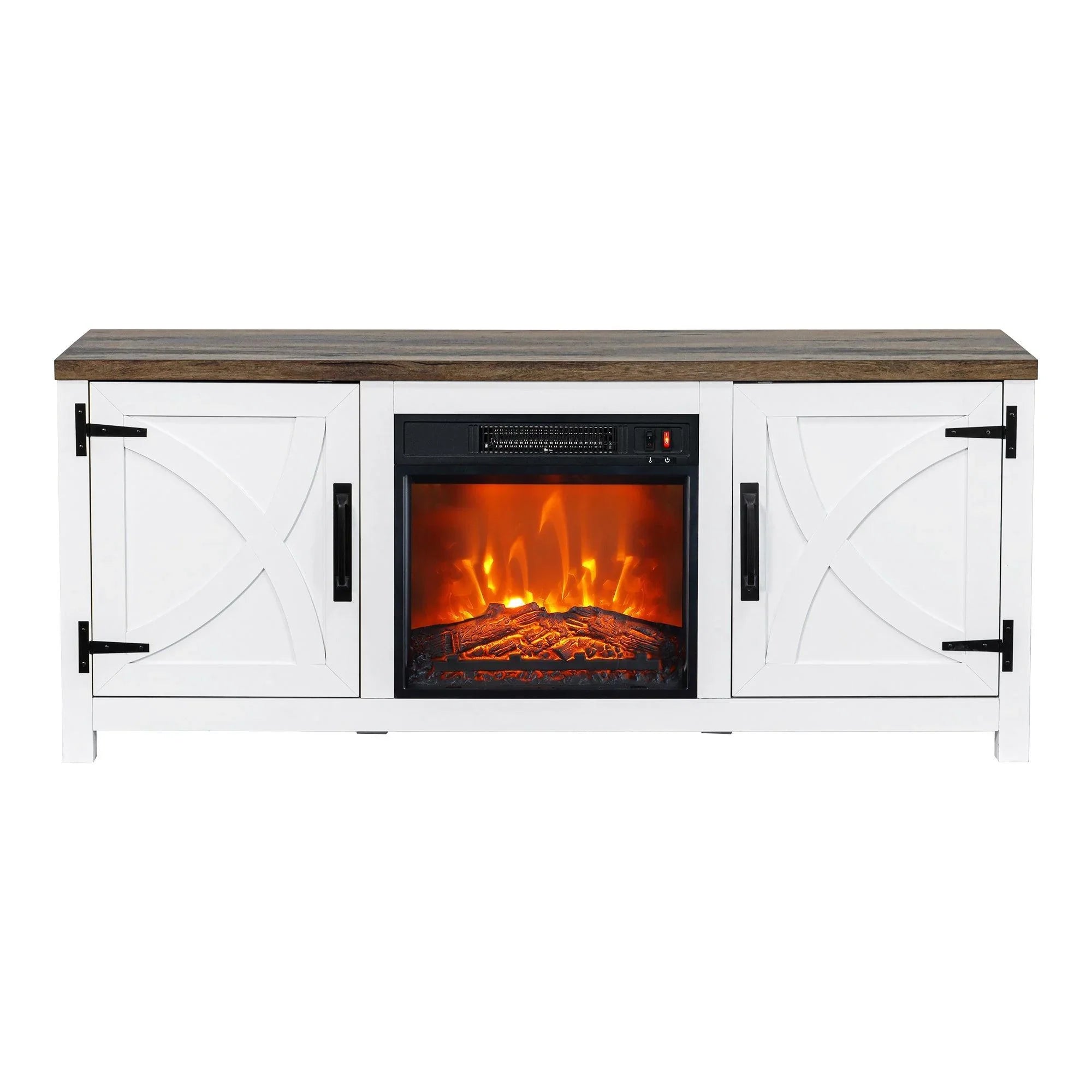 147cm/58" Recessed Electric Fireplace TV Stand with Closed Storage, Storage Cabinet with Adjustable Shelves, Fits Up to 65" TVs