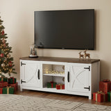 147 cm weißes TV-Lowboard mit geschlossenem Stauraum, Aufbewahrungsschrank mit verstellbaren Regalböden, geeignet für Fernseher bis zu 65 Zoll 