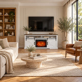 Meuble TV blanc style ferme Brimley 173 cm/68" avec insert de cheminée électrique de 23" 