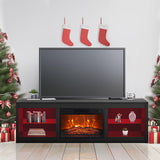 168cm Black LED TV Stand with Electric Fire Fits Up to 75" TVs with LED Shelf Lighting