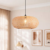 Moderne slanke ovale hanglamp van bamboe, diameter 55 cm 