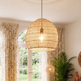Aardse minimalistische geweven rotan hanglamp met een diameter van 40 cm 