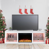 168cm White LED TV Stand with Electric Fire Fits Up to 75" TVs with LED Shelf Lighting