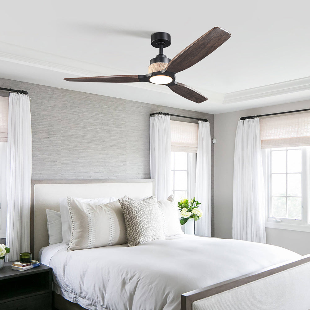 Louise Matte Black Ceiling Fan Ø142 cm with LED Light and 100% Solid Wood Blades