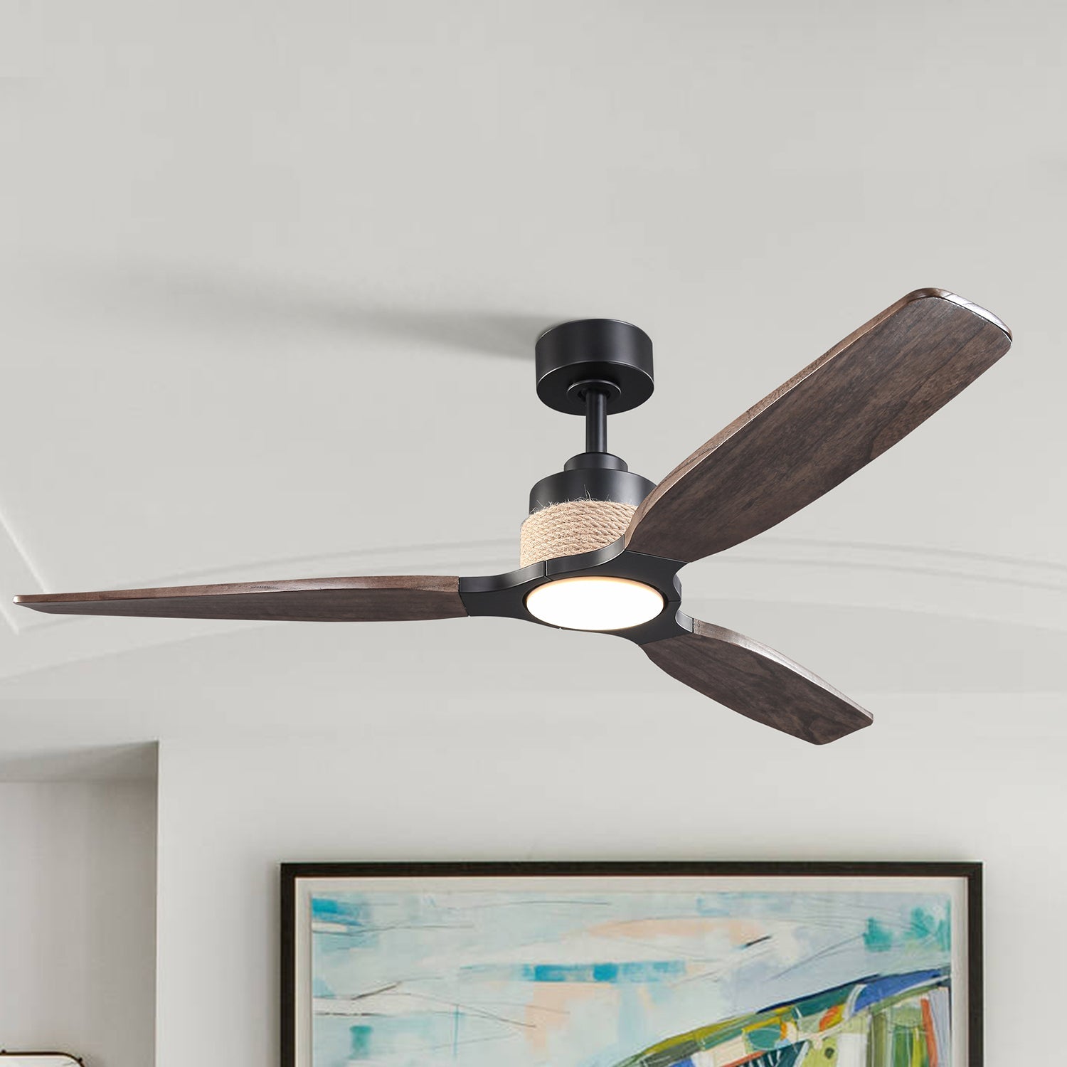 Louise Matte Black Ceiling Fan Ø142 cm with LED Light and 100% Solid Wood Blades