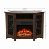 Qubeco 114 cm/45" hoek-tv-standaard met elektrische haard consoletafel met 2 metalen gaasdeuren 