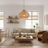 Japandi rotan hanglamp met een diameter van 35 cm 