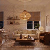Japandi rotan hanglamp met een diameter van 35 cm 