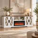 Ashford 93"/236cm witte tv-standaard met opbergkasten en 36"/91cm elektrische haard