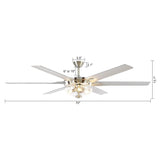 70" Modern Brushed Nickel DC Motor Downrod Mount Ceiling Fan with Lighting and Remote Control