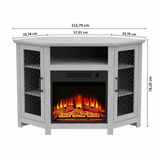 Qubeco 114 cm/45" hoek-tv-standaard met elektrische haard consoletafel met 2 metalen gaasdeuren 