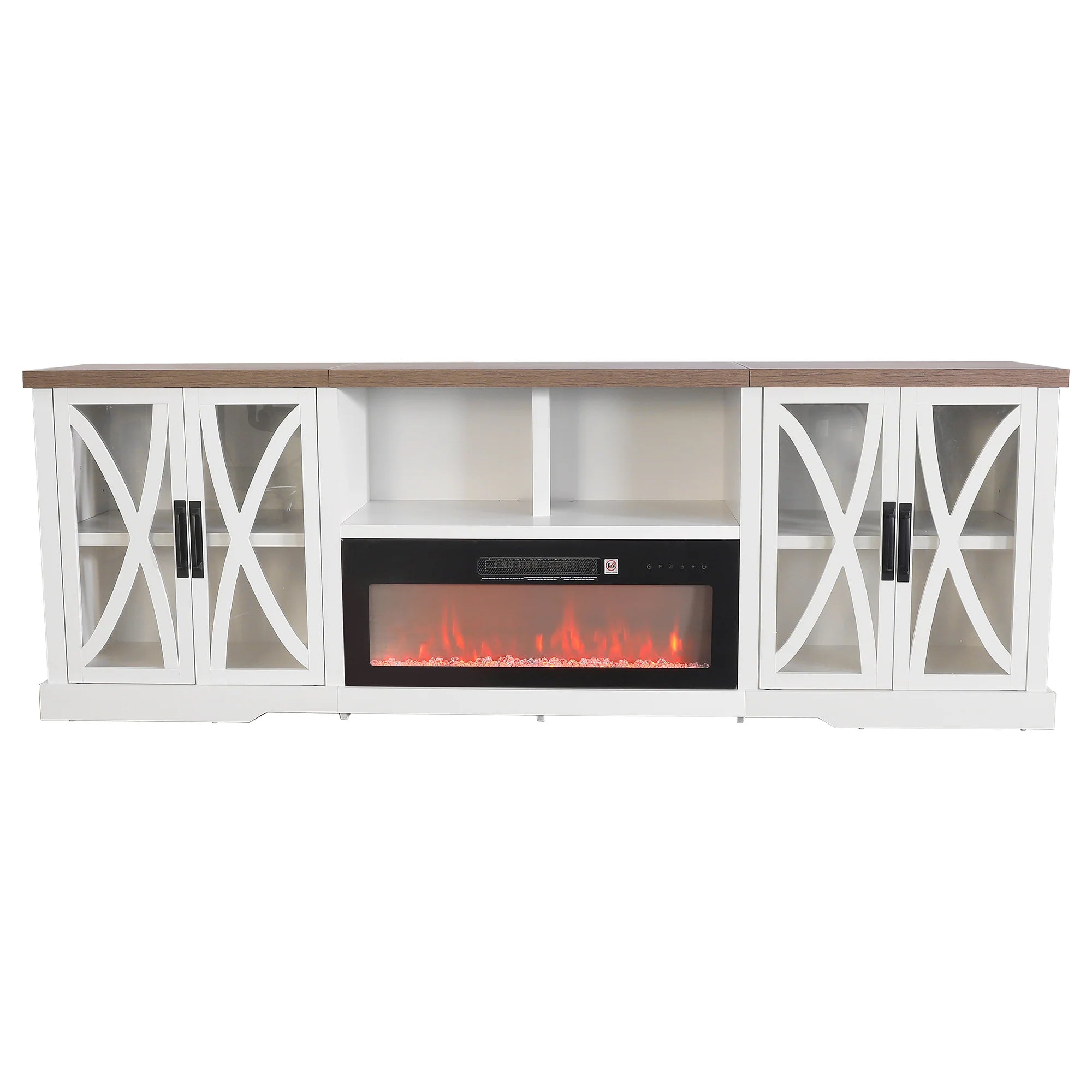 93"/236cm White TV Stand With Storage Cabinets & 36"/91cm Electric Fireplace