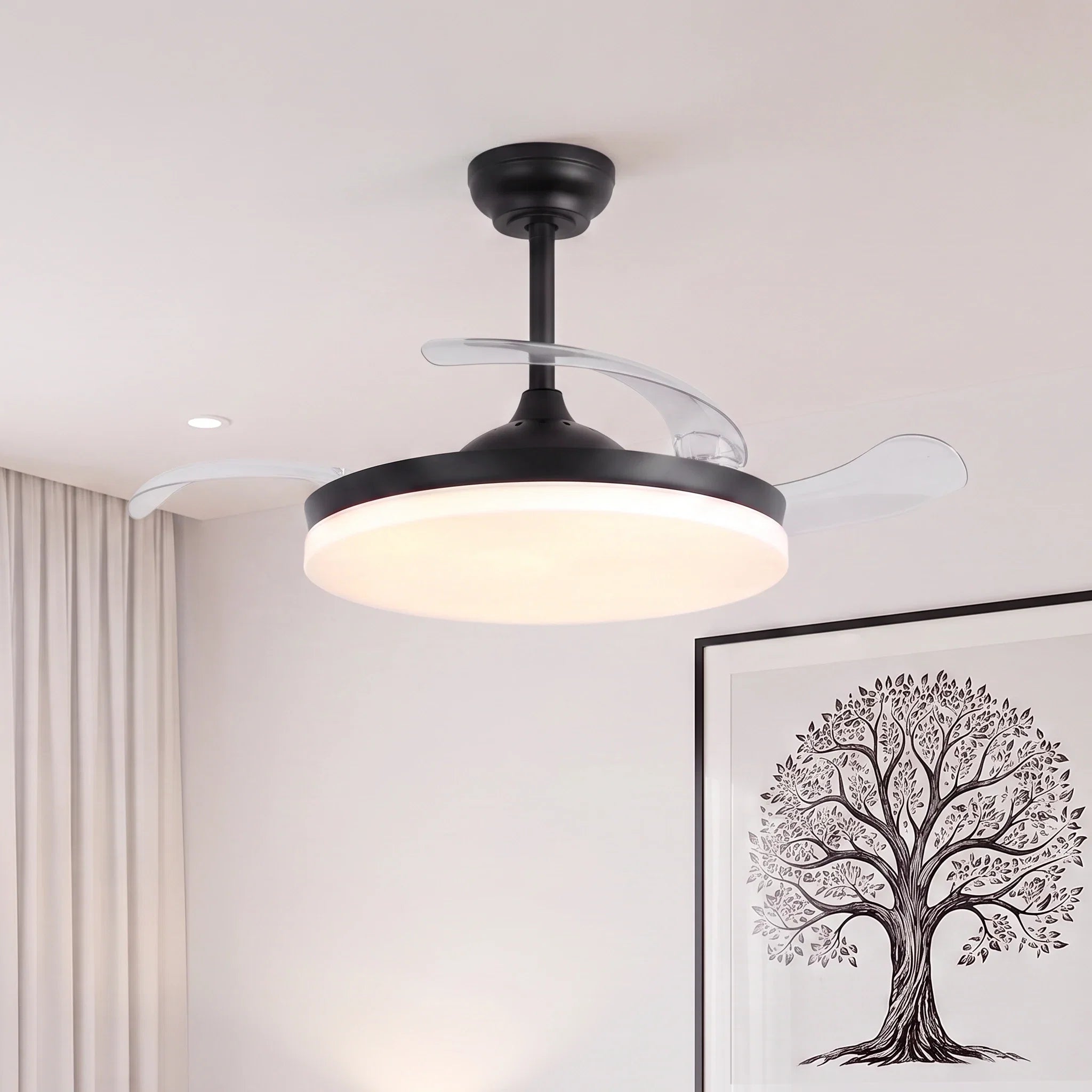 Cielo Ultra-Quiet DC Motor Black Ceiling Fan Ø106 cm with 3 Retractable Blades and LED Light