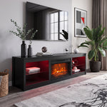 Aruna 168cm/66" Black LED TV Stand with Electric Fire Fits Up to 75" TVs with LED Shelf Lighting