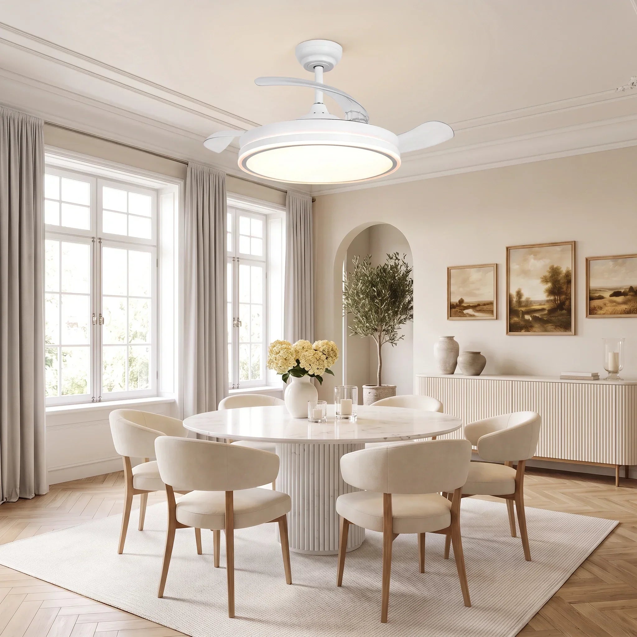 Serena Ultra-Quiet DC Motor Ceiling Fan Ø106 cm with 3 Retractable Blades and LED Light