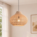 Japandi rotan hanglamp met een diameter van 35 cm 