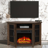 114cm Corner TV Stand with Electric Fire Console Table with 2 Metal Mesh Doors