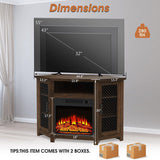 114cm Corner TV Stand with Electric Fire Console Table with 2 Metal Mesh Doors
