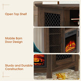 114cm Corner TV Stand with Electric Fire Console Table with 2 Metal Mesh Doors