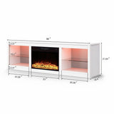 168 cm weißes LED-TV-Board mit elektrischem Kamin, passend für Fernseher bis zu 75" mit LED-Regalbeleuchtung 