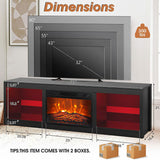 168 cm schwarzer LED-TV-Ständer mit Elektrokamin, passend für Fernseher bis zu 75" mit LED-Regalbeleuchtung 