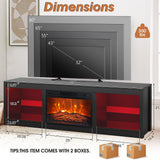168cm Black LED TV Stand with Electric Fire Fits Up to 75" TVs with LED Shelf Lighting