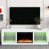 168cm White LED TV Stand with Electric Fire Fits Up to 75" TVs with LED Shelf Lighting