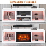 168cm White LED TV Stand with Electric Fire Fits Up to 75" TVs with LED Shelf Lighting