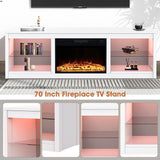 168cm White LED TV Stand with Electric Fire Fits Up to 75" TVs with LED Shelf Lighting