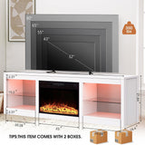 168cm White LED TV Stand with Electric Fire Fits Up to 75" TVs with LED Shelf Lighting