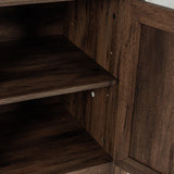 147cm Brown TV Stand with Electric Fire, TV Stand with Barn Door, Storage Cabinet with Adjustable Shelves, Fits Up to 65" TVs